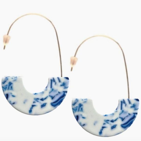 St Armands Designs of Sarasota Jewelry - Blue and White Marble Threader Earrings